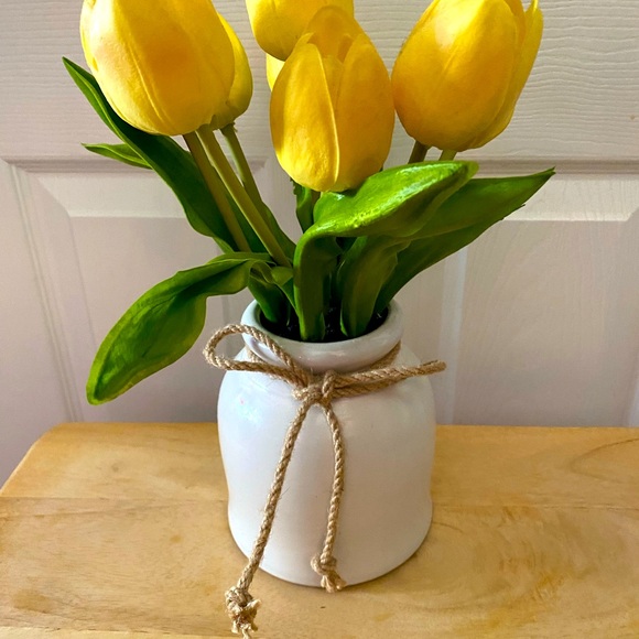 Other - Yellow Tulip Arrangement in White Vase